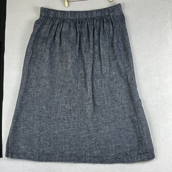 FLAX Skirt Women 1G Gray 100% Linen A-Line Lagen Boho Slit Elastic Waist Pull On - Picture 2 of 7